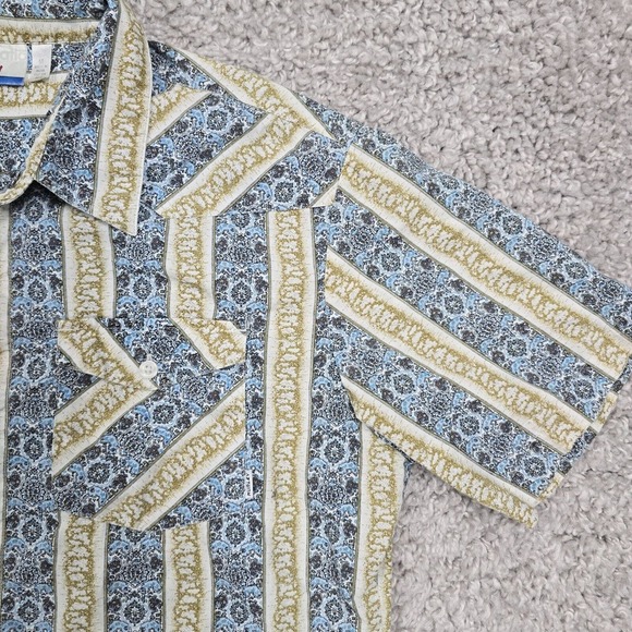 Hurley Shirt Mens Medium Blue Brown Button Hawaiian Surfer Y2K‎ Skater Western - Picture 4 of 9